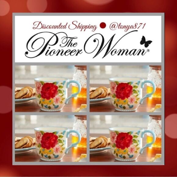 š¦āNewĀ PioneerāWomanāSweetāRoseā15-ozāMugs,āSetāofā4 - Picture 3 of 7